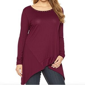 NWT Simply Vera Vera Wang Grape Wine Autumn Romance Draped Sides Long Sleeve Top